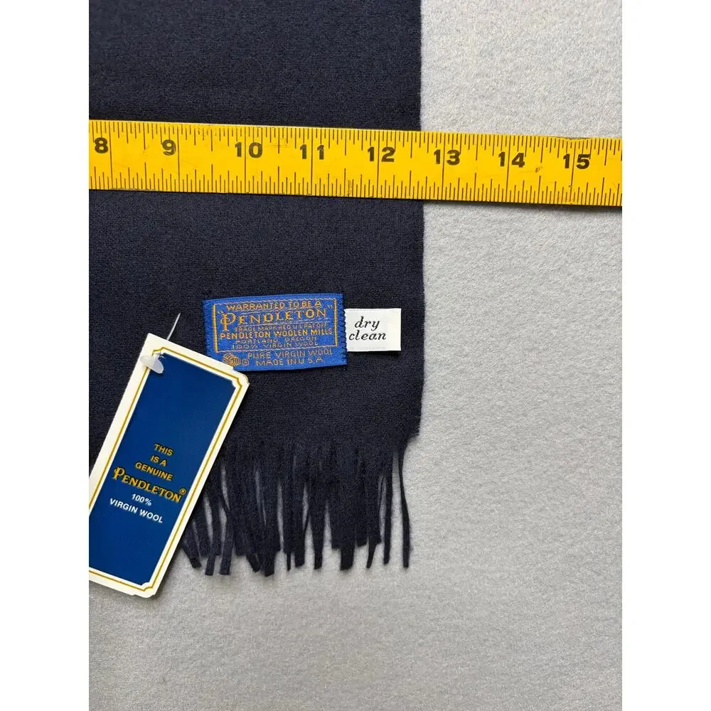 Vintage Pendleton 100% Virgin Wool Scarf Navy Blue‎ Fringe Made In USA NWT